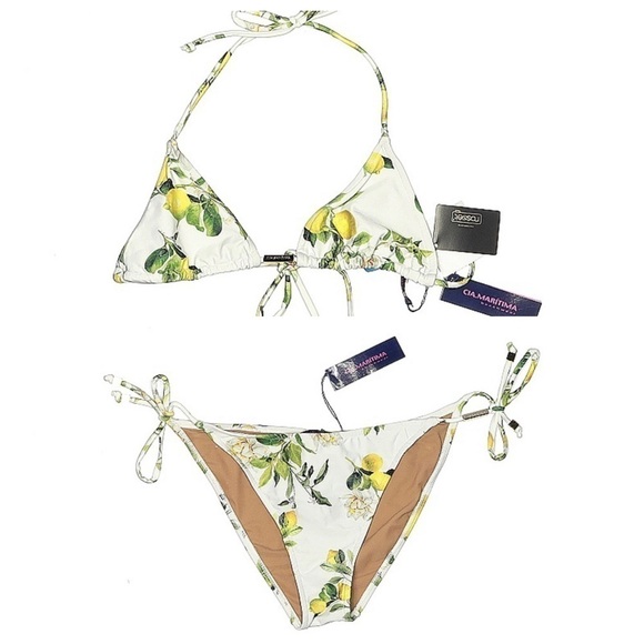 NEW Cìa Maritima Pilyq Lemons Limonata String Bikini Set Top (S) Bottoms (L) D&G - Picture 2 of 8